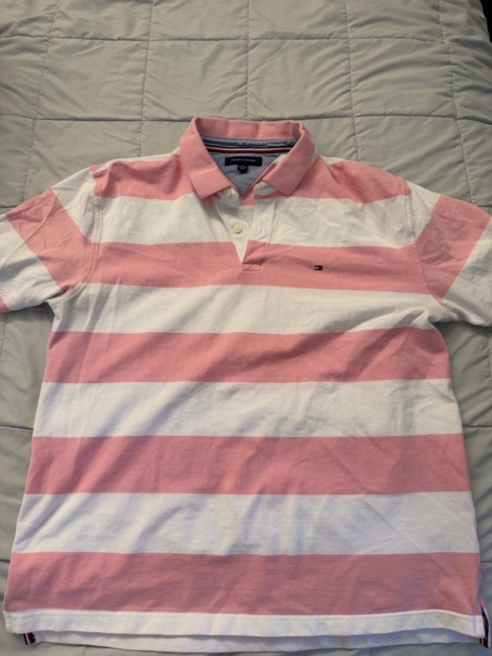 Tommy Hilfiger Men’s Pink & White Horizontal Stripe Polo